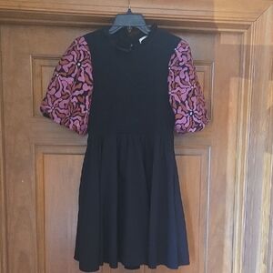 Entro Black Dress with Pink Patterned Sleeves